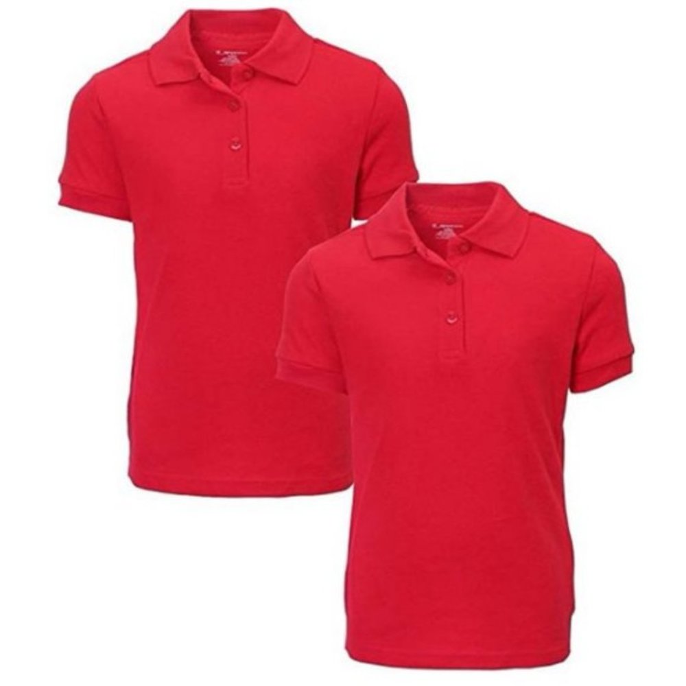 French Toast Girl's 2 Pack School Uniform Short Sleeve Polo Shirts, Red, X-Small